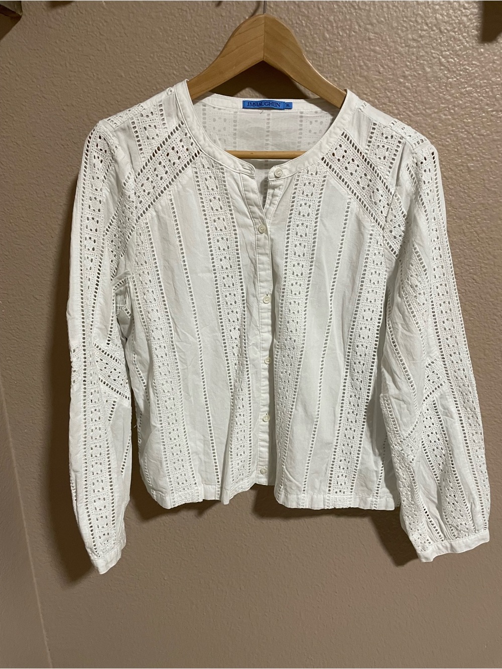 J. McLaughlin White Eyelet Button-Down Top